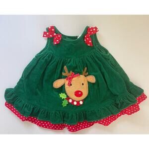 Rare Editions Green Corduroy Reindeer Christmas Jumper Size 6 MO